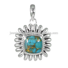 Natürlicher blauer Kupfer Türkis Edelstein 925 Sterling Silber Anhänger